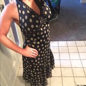 Jonathan Martin Blue and beige polka dotted dress.